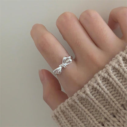 Sterling Silver Simple Style Bow Knot Open Rings