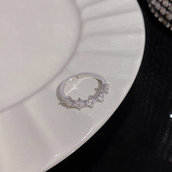 ins style silver zircon ring women's light luxury niche high-end sense open ring ring versatile temperament jewelry wholesale