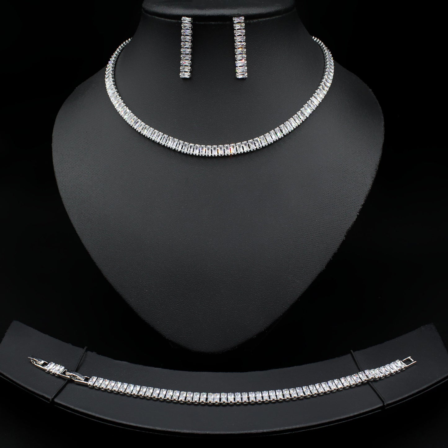 Luxurious Square Copper Inlay Zircon Women's Bracelets Earrings Necklace