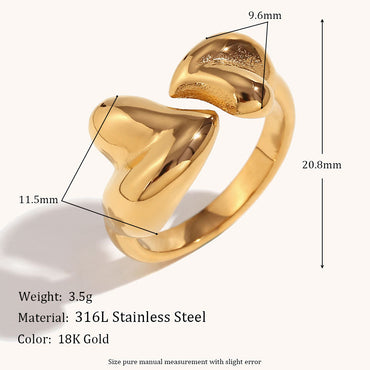 Simple Style Heart Shape Stainless Steel Polishing Plating Open Rings