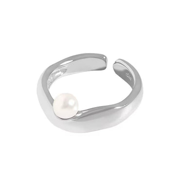 Simple Style Geometric Sterling Silver Inlay Artificial Pearls Open Rings
