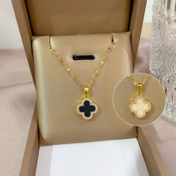 Minimalist Geometric Titanium Steel Diamond Inlay Necklaces
