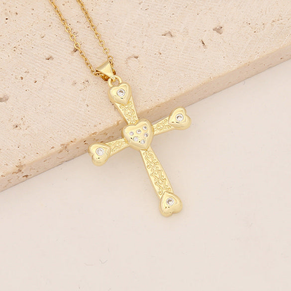 Fashion Cross Copper Zircon Inlay Pendants