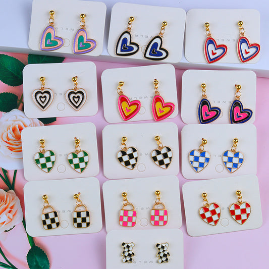 1 Pair Sweet Color Block Heart Shape Alloy Women's Earrings