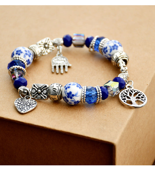 Chinoiserie Round Tree Artificial Crystal Alloy Ceramics Wholesale Bracelets