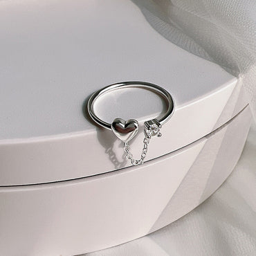 Cute Heart Shape Sterling Silver Tassel Chain Open Rings