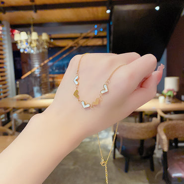 Korean Style Heart Shape Titanium Steel Tassel Chain Inlaid Gold Necklace 1 Piece