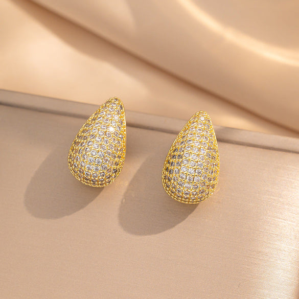 Moderate Luxury Flower Copper Diamond Inlay Stud Earrings