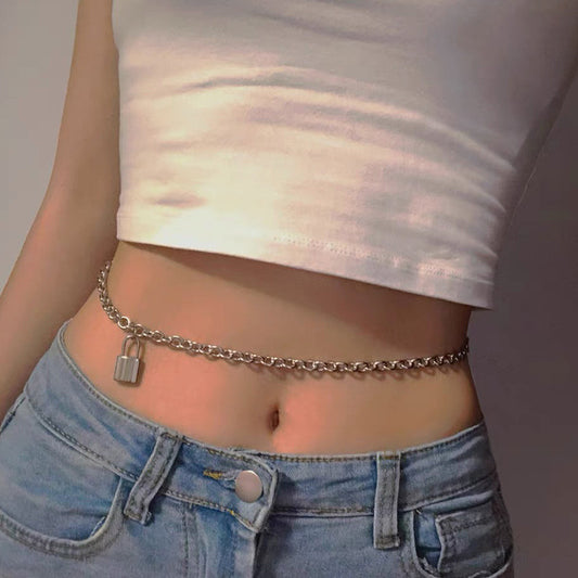 Stainless Steel Lock Pendant Adjustable Body Hip-hop Pants Waist Chain