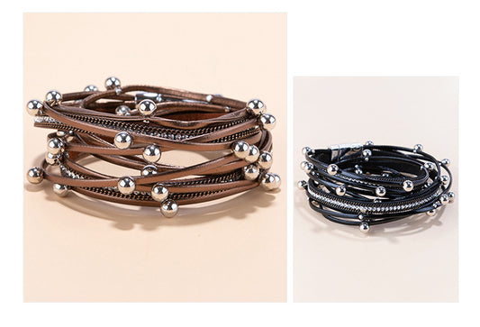Fashion Irregular Pu Leather Layered Rhinestones Bracelets