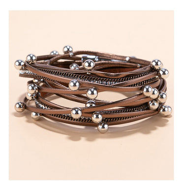 Fashion Irregular Pu Leather Layered Rhinestones Bracelets