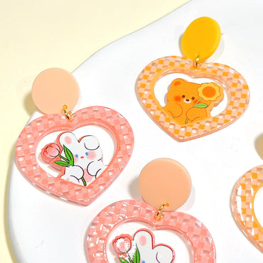 1 Pair Cartoon Style Rabbit Heart Shape Flower Arylic Epoxy Women's Chandelier Earrings