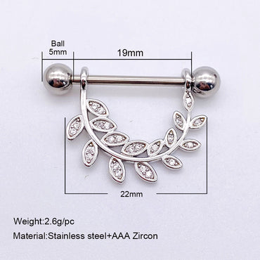 Fashion Leaf Star Wings Stainless Steel Inlaid Zircon Nipple Ring 1 Piece