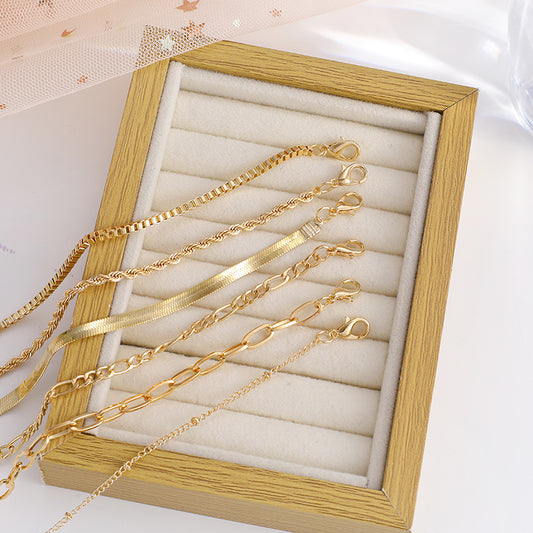 Cross-border new summer retro fashion creative women's gold simple and versatile chain anklet 6-piece set