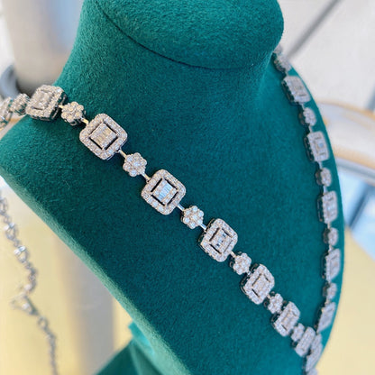 Elegant Square Copper Inlay Artificial Gemstones Rings Necklace