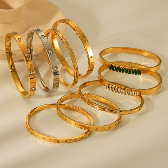 IG Style Ellipse Circle Round Stainless Steel Diamond Inlay Bangles