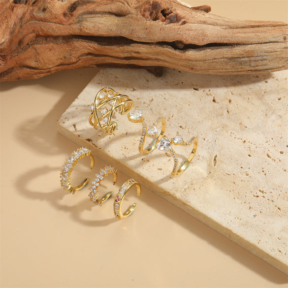 Cross-border new simple light luxury love zircon ring niche temperament Internet celebrity with the same opening adjustable ring