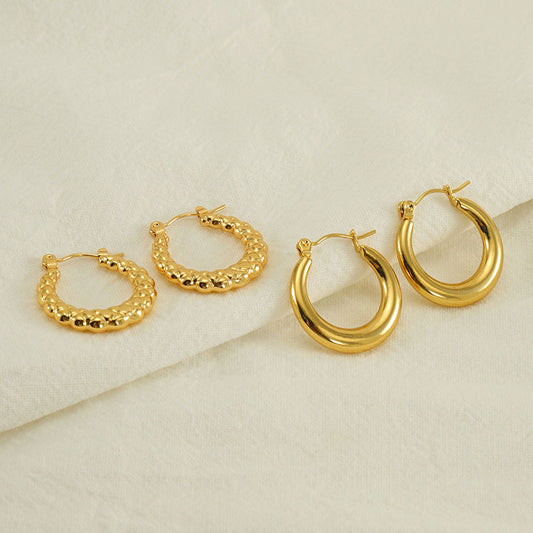 Cross-border European and American titanium steel round twist earrings high-end 18K gold earrings women's stainless steel earrings