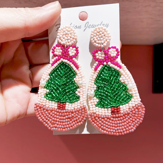1 Pair Cute Christmas Tree Crutch Snowflake Plastic Drop Earrings