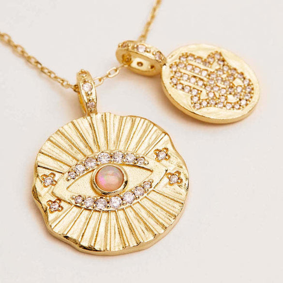 Independent Station New Devil's Eye Necklace Women's Light Luxury Copper-plated 14k Gold Inlaid Zircon Alphabet Clavicle Chain