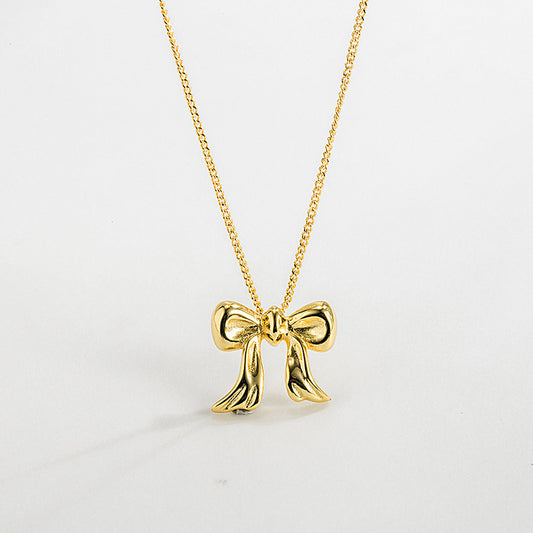 Copper Gold Plated Simple Style Classic Style Bow Knot Plating Pendant Necklace