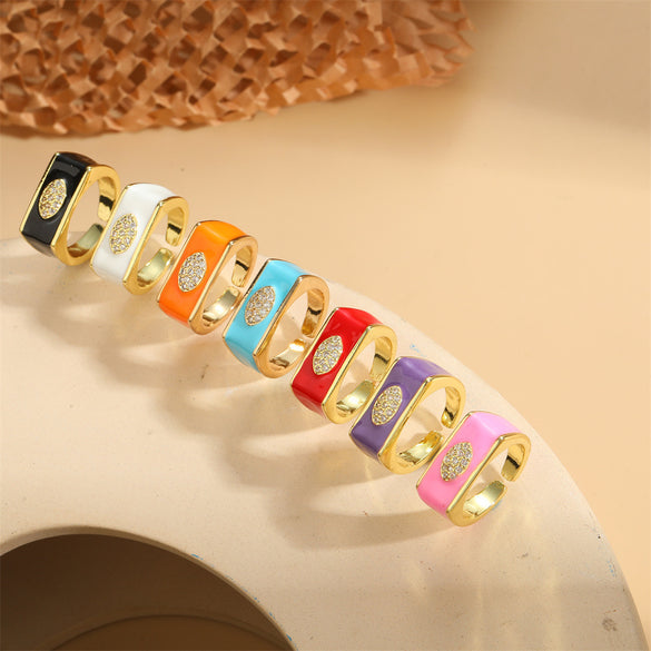 popular light luxury simple style square ring independent station new devil's eye design fashion OL ring
