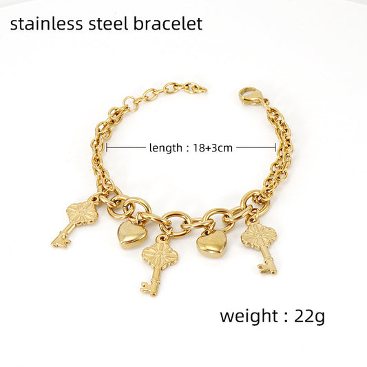 Simple Style Heart Shape Key Titanium Steel Bracelets