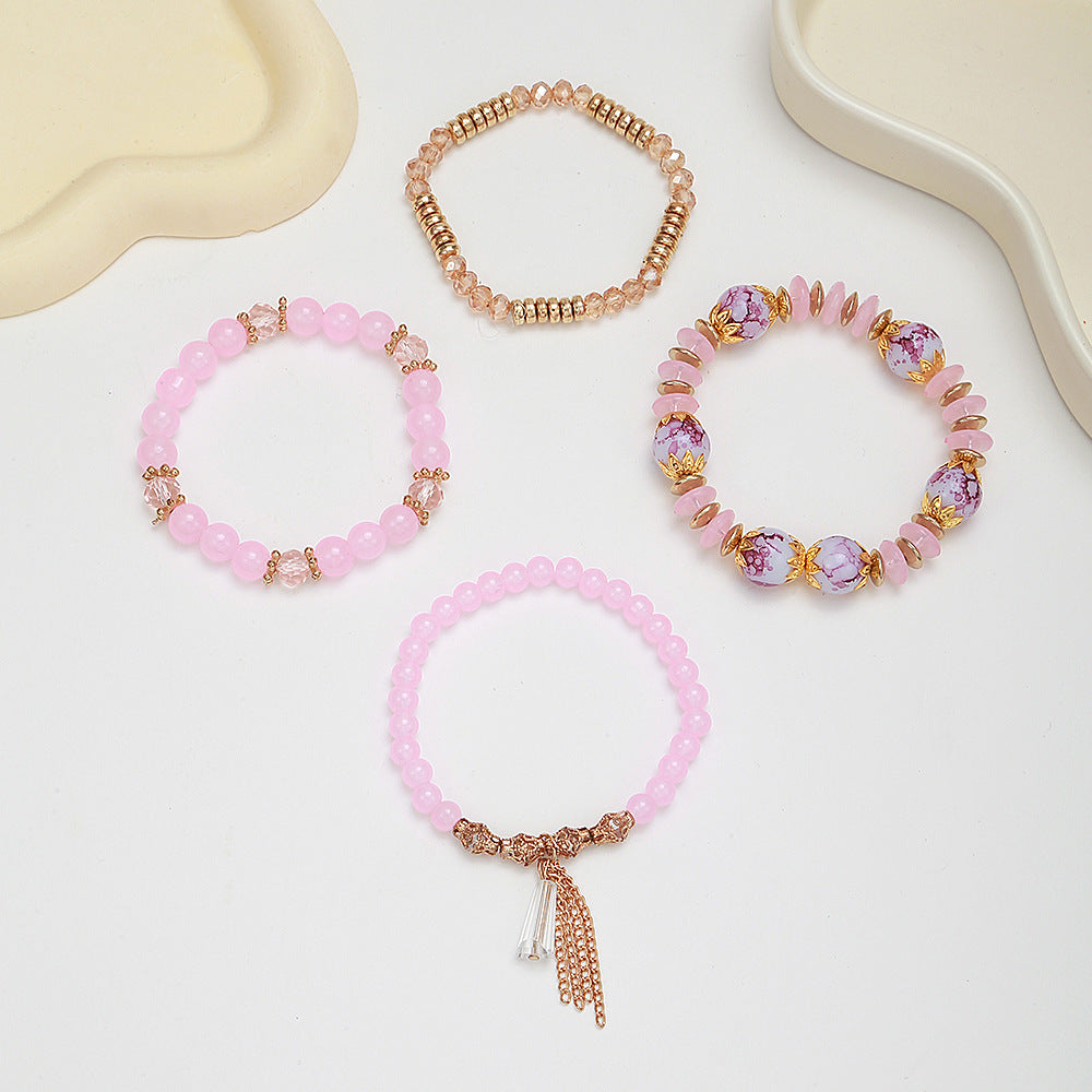 Simple Style Round Plastic Resin Beaded Women's Bracelets