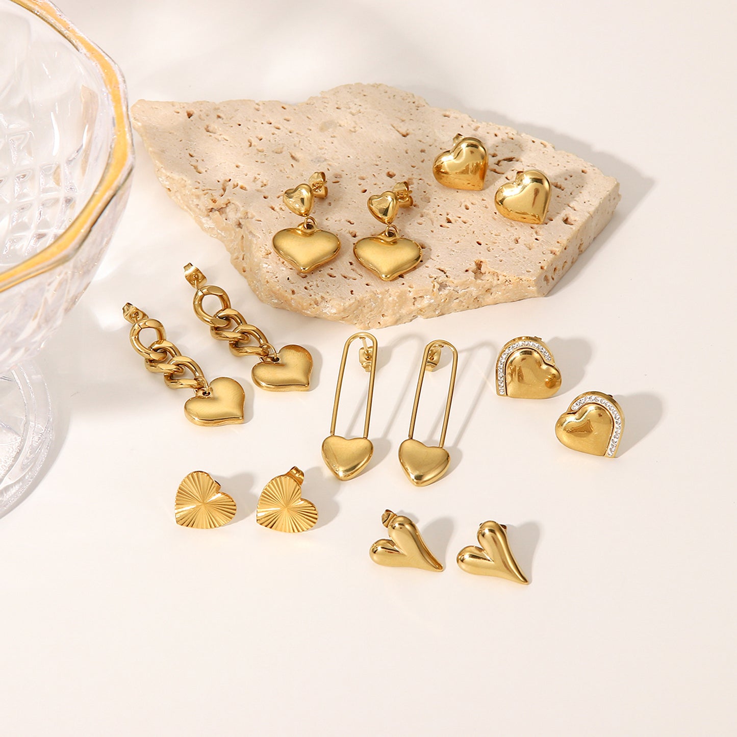 Fashion 14k Gold Heart Pendant Stainless Steel Earrings Women's Jewelry