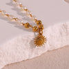 Retro Sun Stainless Steel Plating Pearl Pendant Necklace