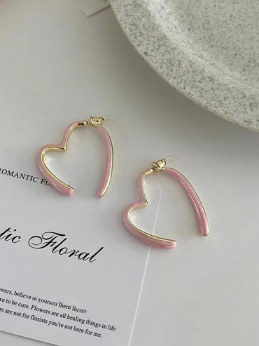 1 Pair Sweet Heart Shape Enamel Copper Hoop Earrings