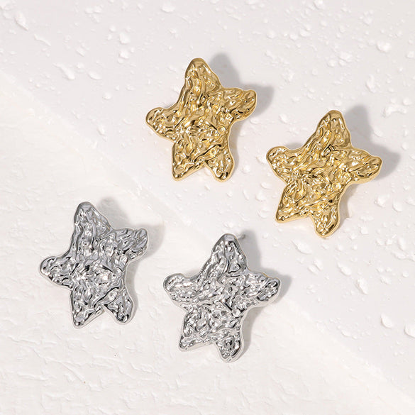 Minimalist Checkered Heart Pleated Geometric Flower Stainless Steel Electroplating Stud Earrings