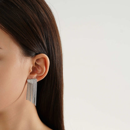 1 Pair Elegant Simple Style Tassel Titanium Steel Drop Earrings