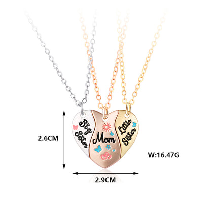 Simple Style Heart Shape Alloy Enamel Plating Mother's Day Mother&daughter Pendant Necklace
