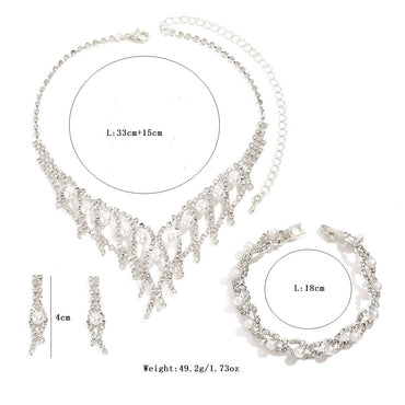Fashion Geometric Rhinestone Plating Earrings Necklace 1 Set