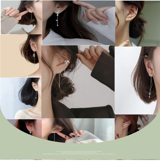 1 Pair Simple Style Star Heart Shape Sterling Silver Plating Ear Line