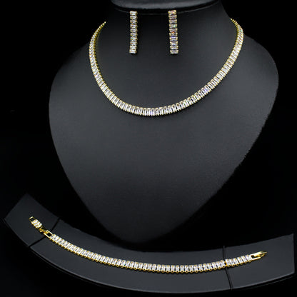 Luxurious Square Copper Inlay Zircon Women's Bracelets Earrings Necklace
