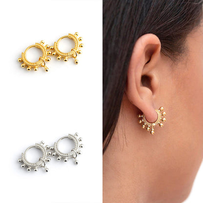 Sterling Silver Needle Fashion Personality Cross-border European And American Ear Clip Affordable Luxury Style Gold Round Beads All-matching Earring Eardrop Accessories For Women