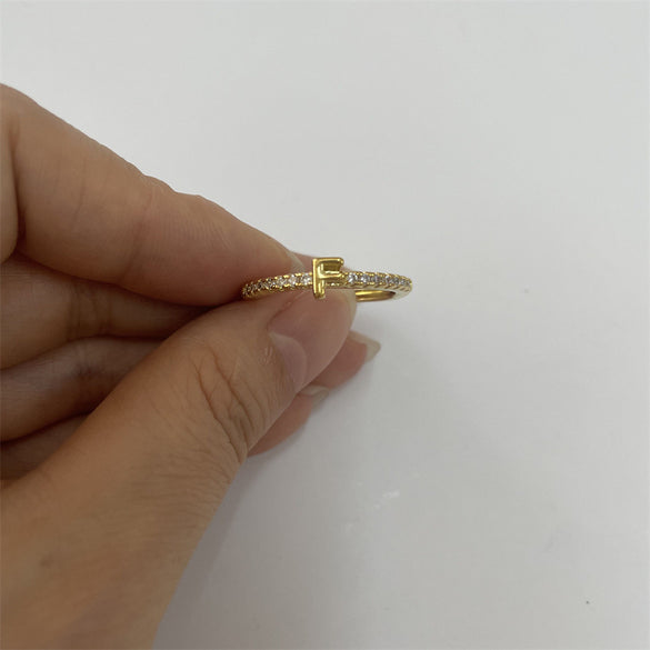 Cross-border new 26 initials micro-inlaid zircon open rings ins style personalized design English letter jewelry