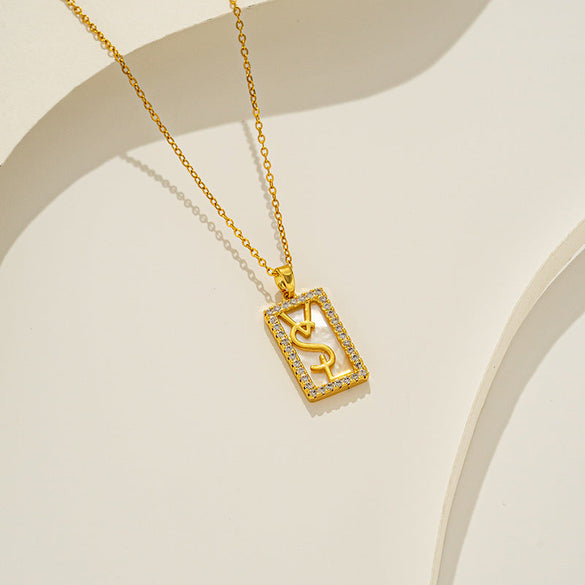 Korean Quadrilateral Geometric Titanium Steel 18K Gold Plated Necklaces