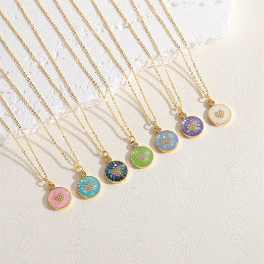 Dopamine color dripping oil shell love zircon pendant necklace female rainbow heart shape simple clavicle chain wholesale