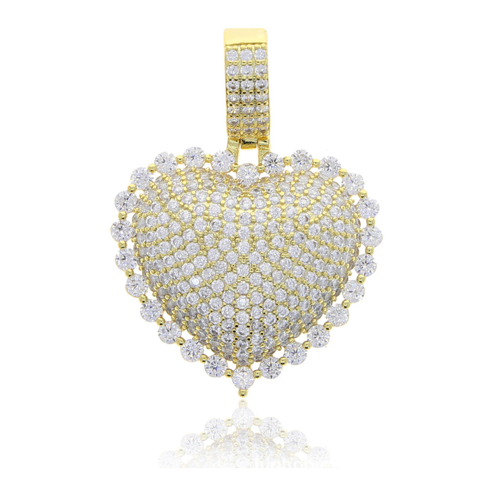 Hip-hop Heart Shape Copper Inlay Zircon Pendant Necklace