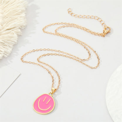 European Jewelry Candy-colored Alloy Drip Oil Smiley Pendent Collarbone Chain
