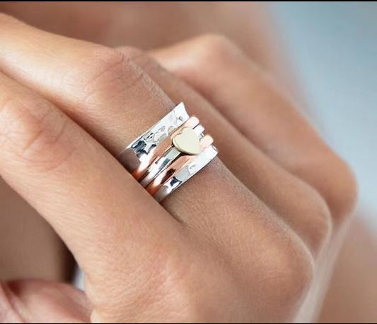 Fashion Stripe Heart Shape Alloy Women's Rings 1 Piece