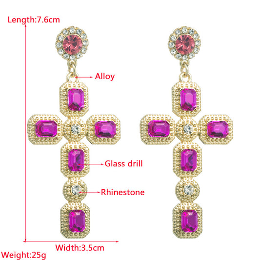 Fashion Cross Alloy Inlay Rhinestones Women's Drop Earrings 1 Pair