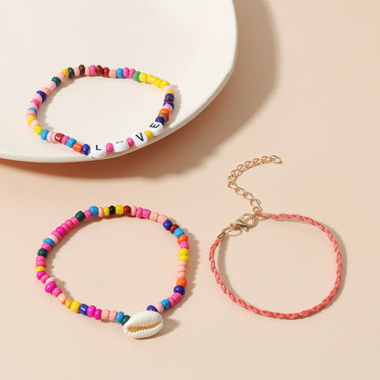 Cross-border New Arrival Set Bohemian Color Beaded Bracelet Shell Love Letter Bead Bracelet Three-piece Set For Women
