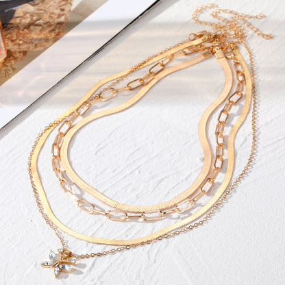 Ig Style Butterfly Alloy Plating Inlay Rhinestones Women's Layered Necklaces