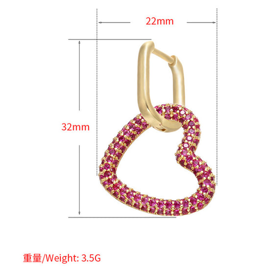 Korean Micro-inlaid Colorful Diamond Heart Earrings Exaggerated Diy Jewelry Accessories Wholesale