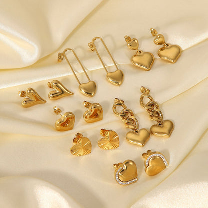 Fashion 14k Gold Heart Pendant Stainless Steel Earrings Women's Jewelry