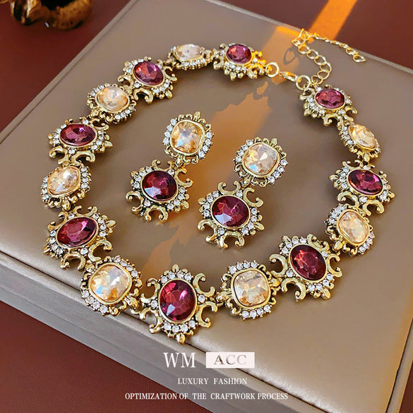 Women Baroque Round Diamond Electroplating Jewelry Sets